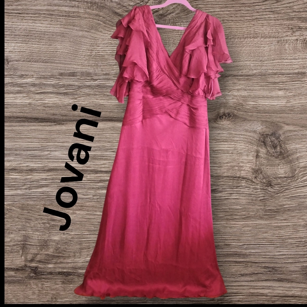 Jovani Fuchsia Ruffled Maxi Dress #Flutter sleeve gown Size 12